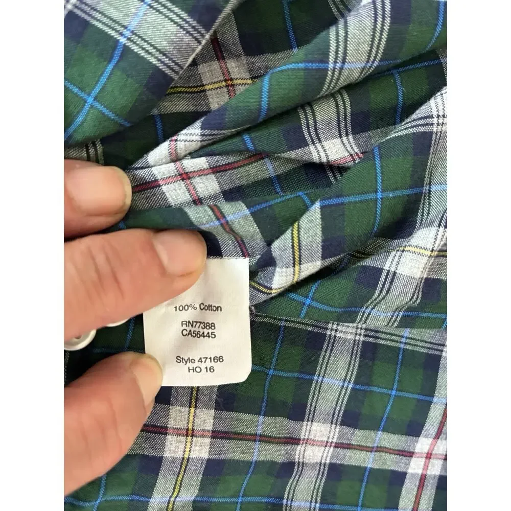 J. CREW Green Plaid Oxford Mens L 100% Heathered Cotton